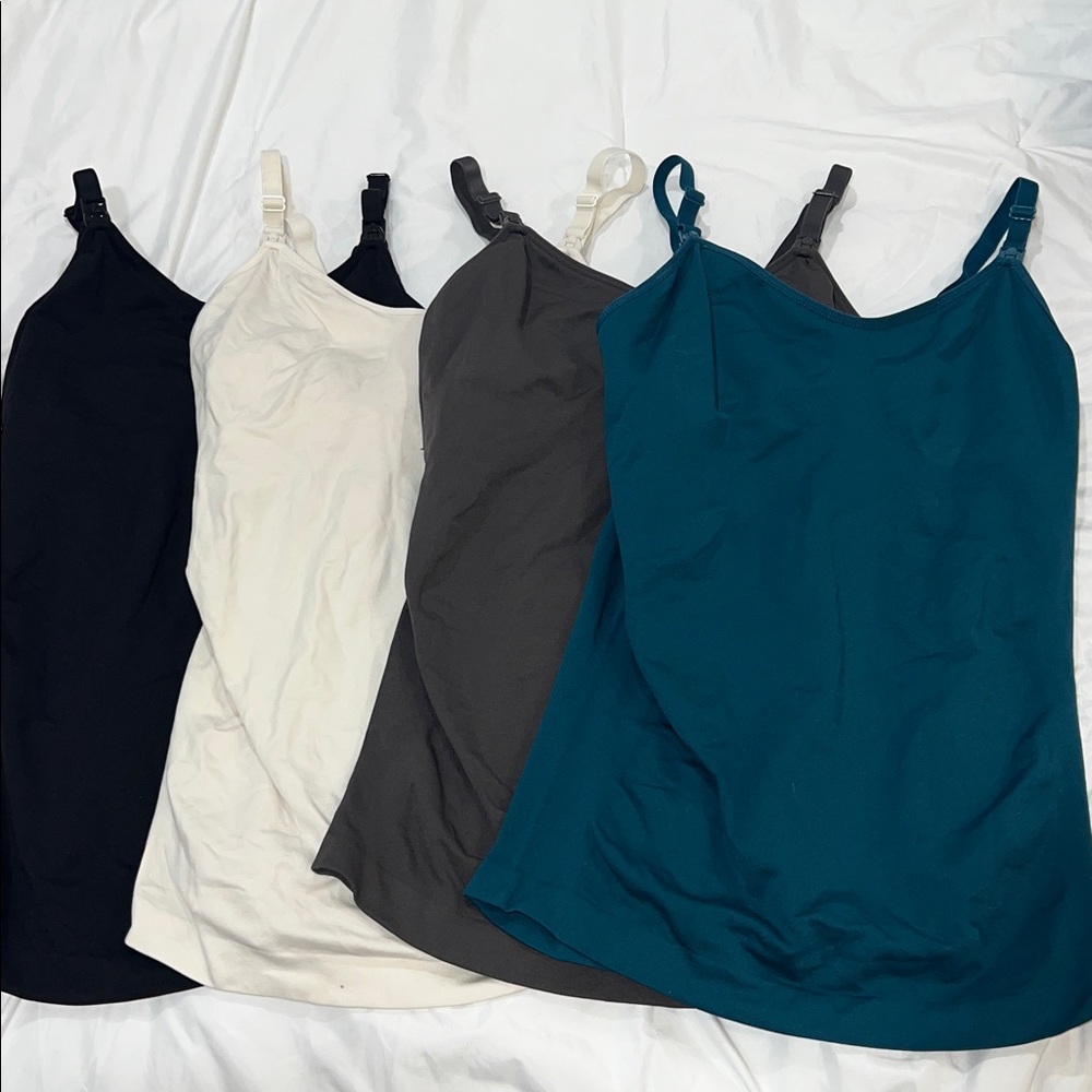 Set of Four Camisoles in Black, Cream, Gray, and Teal
